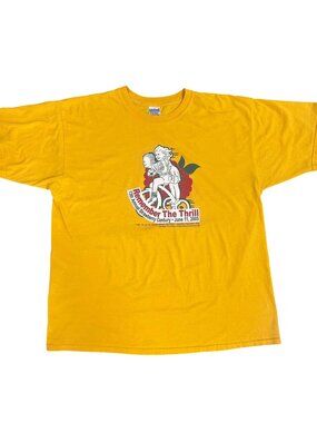 Vintage Yellow Gildan TShirt XL "Remember The Thrill" Cycling Event Graphic GUC